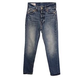Gap Jeans Womens Size 00R Blue Cheeky Straight High Rise Button Fly Distressed